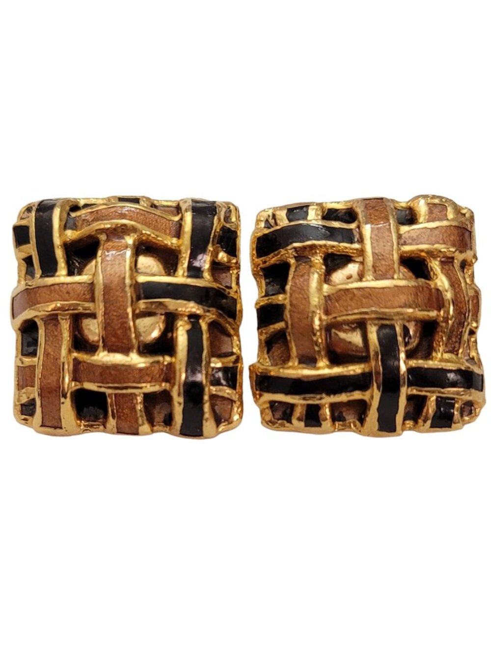 Lancombe 1988 Modernist Waffle Weave Domed Square Brutalist Post Earrings, E454